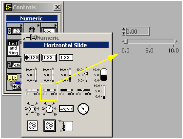 Insert horizontal slide from controls