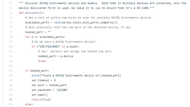 Sample Python code for Dataq Instruments devices