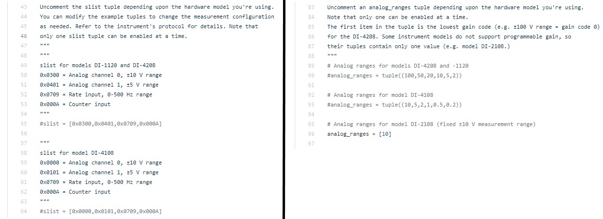 Uncommented Python sections