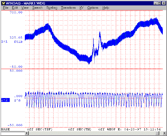 data acquisition screen showing torque and accelerometer