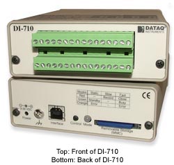 Front and rear view of DI-710 Data Logger Front and rear panel view of DI-710 stand-alone data logger.