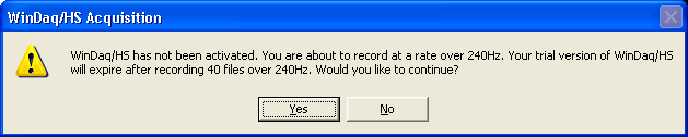 You will receive a dialog box every time you record at High Speed with the number of High Speed Recording Sessions still available.