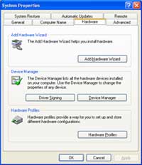 Click on the Hardware tab, then click on the Device Manager option