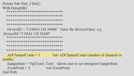 Edit the DataqSdk1.ADChannelCount property to reflect the total number of channels enabled