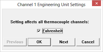 DI-245 EU Settings dialog box on a Thermocouple Channel