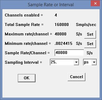 DI-2108 Sample Rate dialog box